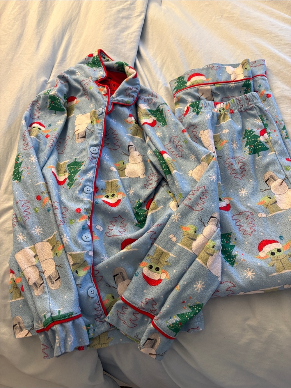 Star Wars Light Blue Holiday The Child (Grogu) Pajama Set with Red Trim